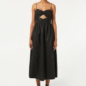 green emerald velvet dress Sandrine Linen-Blend Midi Dress in Capri Stripe Multi main image 1